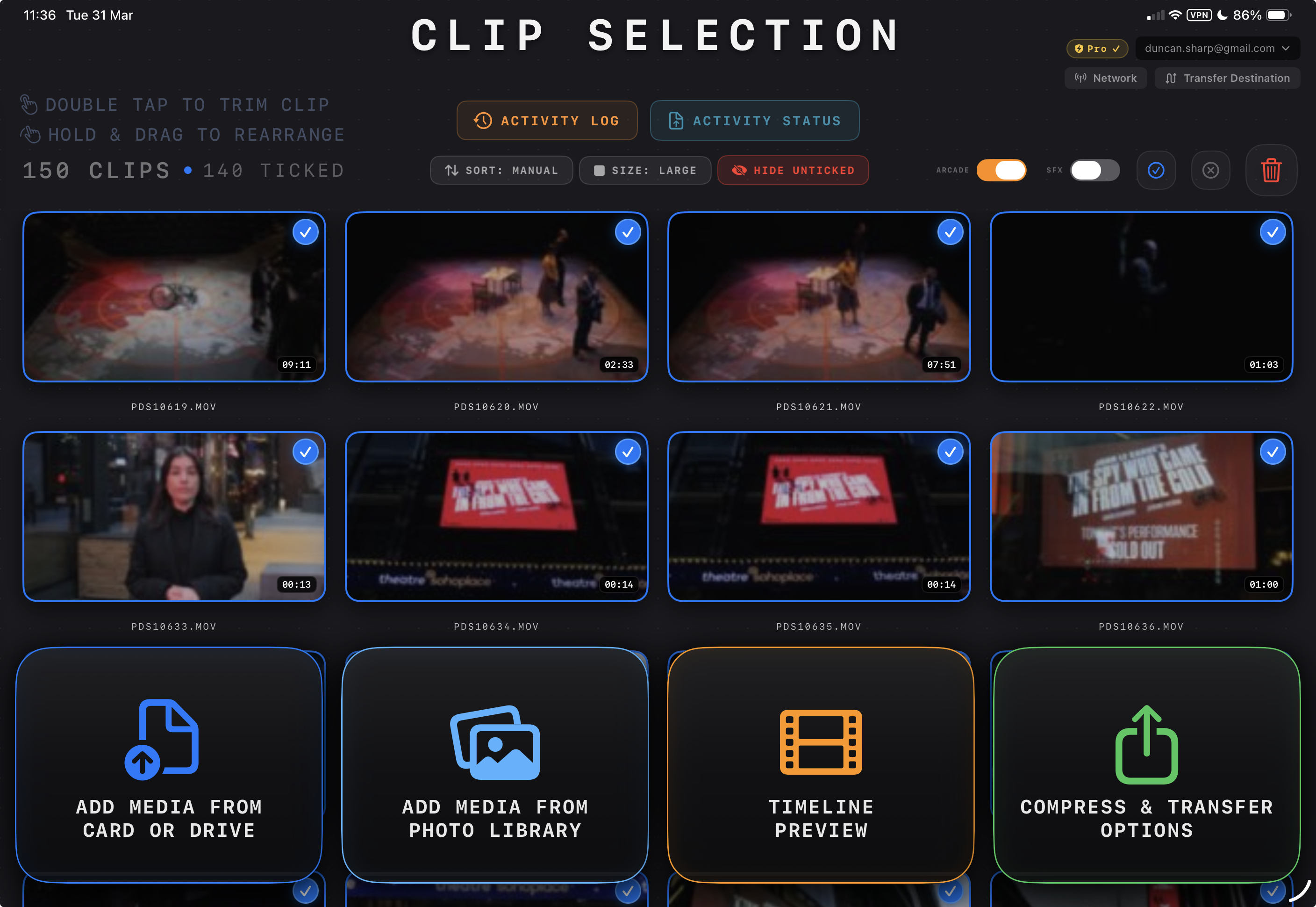 Select — clip grid